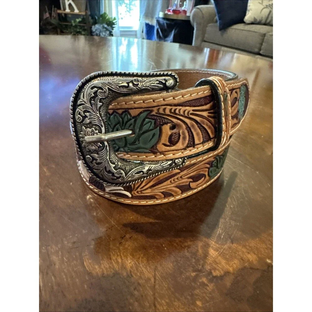 AD American Darling Beautifully Hand Tooled Genuine American Leather Belt Men